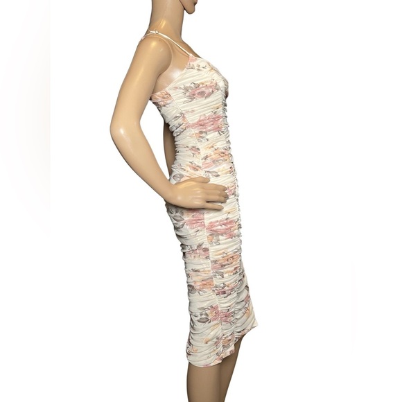 Privy Floral Print Ruched Mesh Body-con Midi side slit Dress Women’s Size Medium - Picture 5 of 8